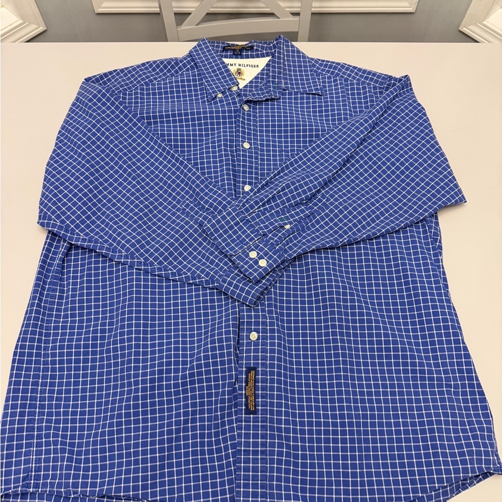 Tommy Hilfiger Blue Grid Pattern Men's Shirt‎